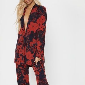 Red Floral Print Oversized Shirt and Trousers - Christmas Party Outfit!